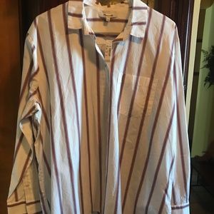 Madewell Womens Large Long Sleeve Striped Cream Blue & Red Blouse NWT